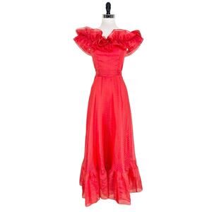 Vintage Roberta California Party Maxi Dress Red Ruffle Size XS